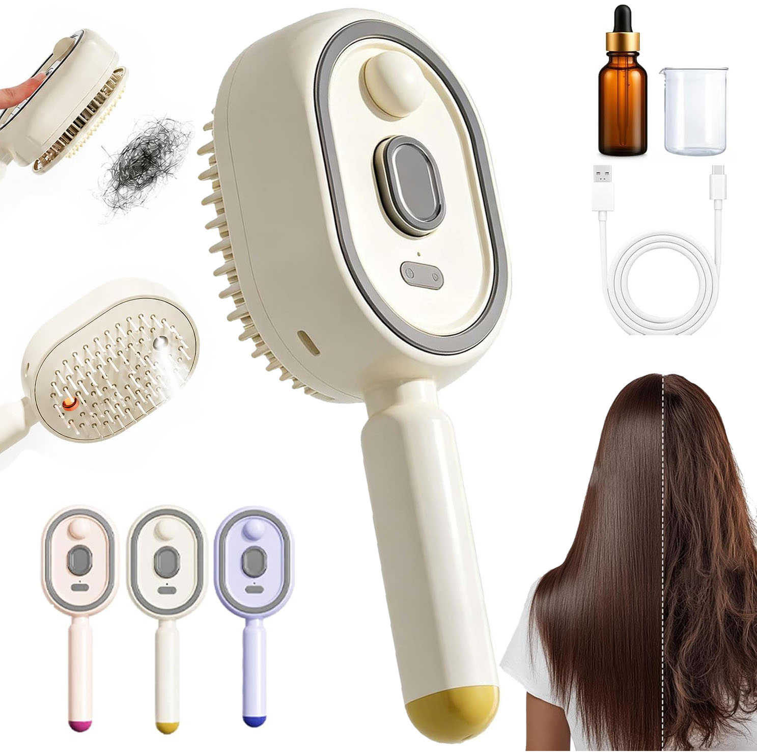 Oil Mister Spray Bottle - 3-In-1 Electric Spray Hair Brush Air