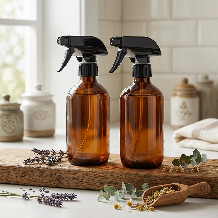Oil Mister Spray Bottle - 2 Pack Empty Amber Plastic Spray