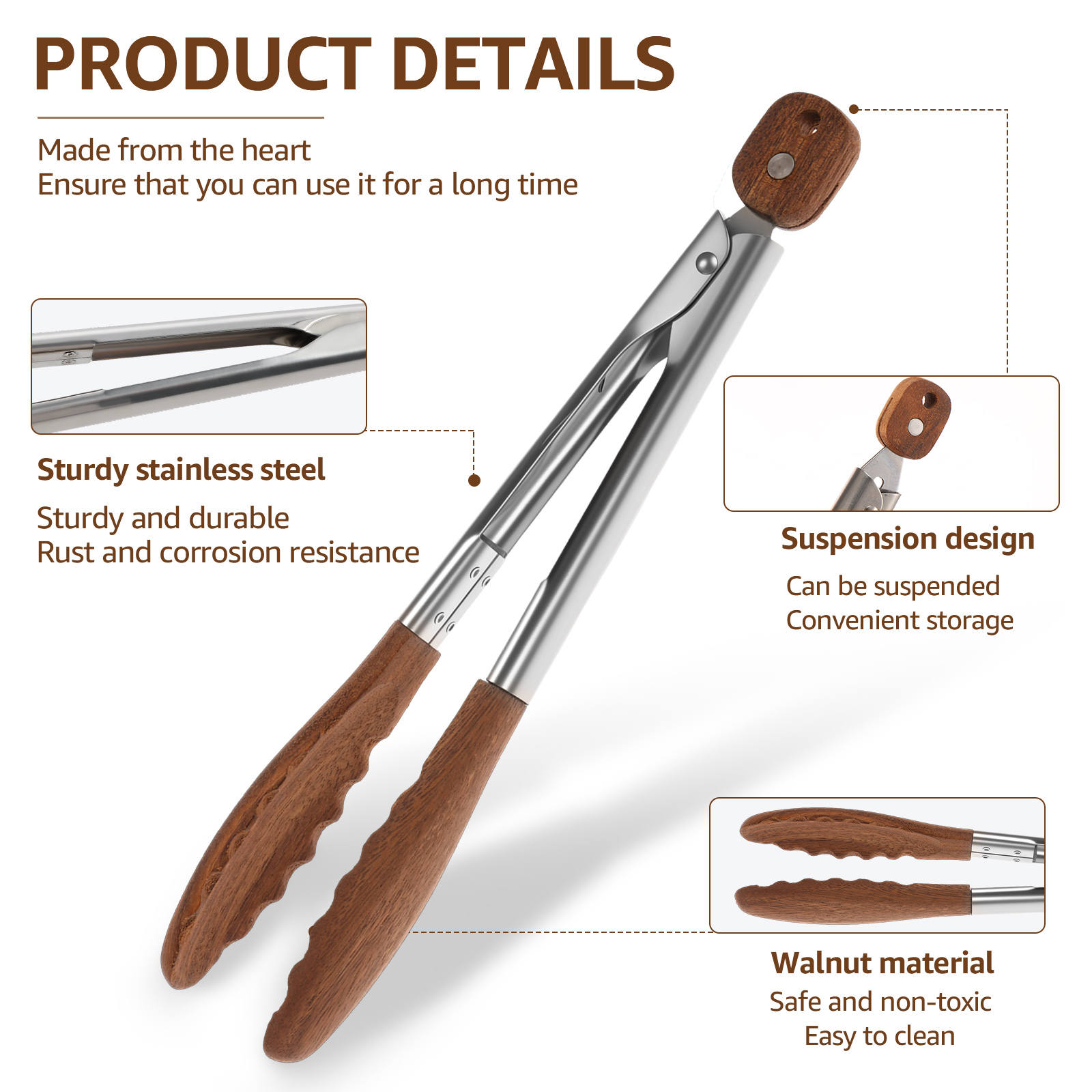 2/3 Pcs Food Tongs Walnut Wood - Kitchen Gadgets Sale บทวิจารณ์และราคา