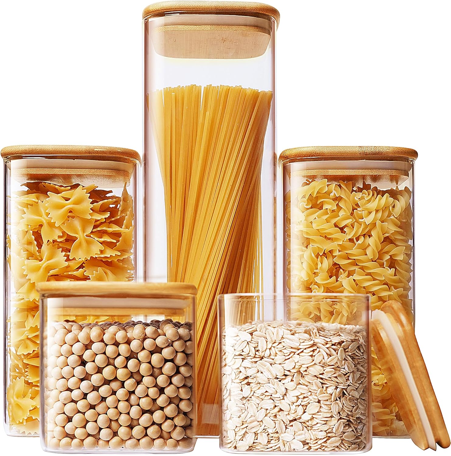 Square Glass Jars with Bamboo  - Food Storage Containers บทวิจารณ์และราคา