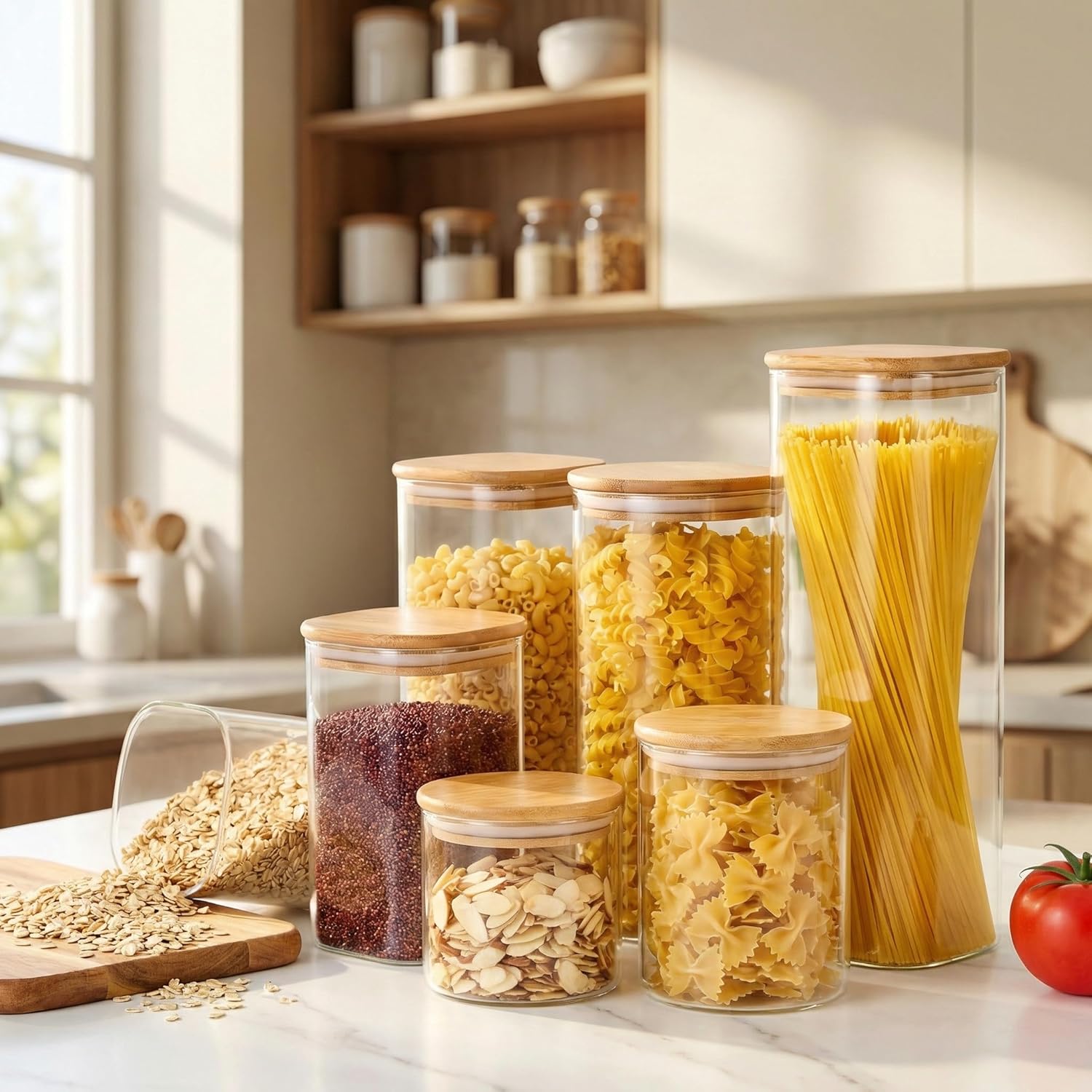 Square Glass Jars with Bamboo  - Food Storage Containers บทวิจารณ์และราคา