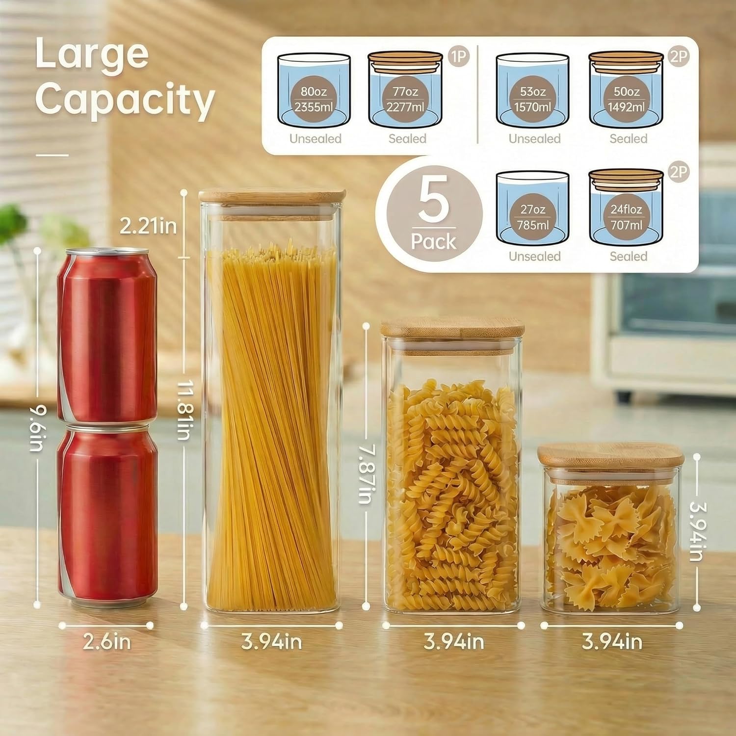 Square Glass Jars with Bamboo  - Food Storage Containers บทวิจารณ์และราคา
