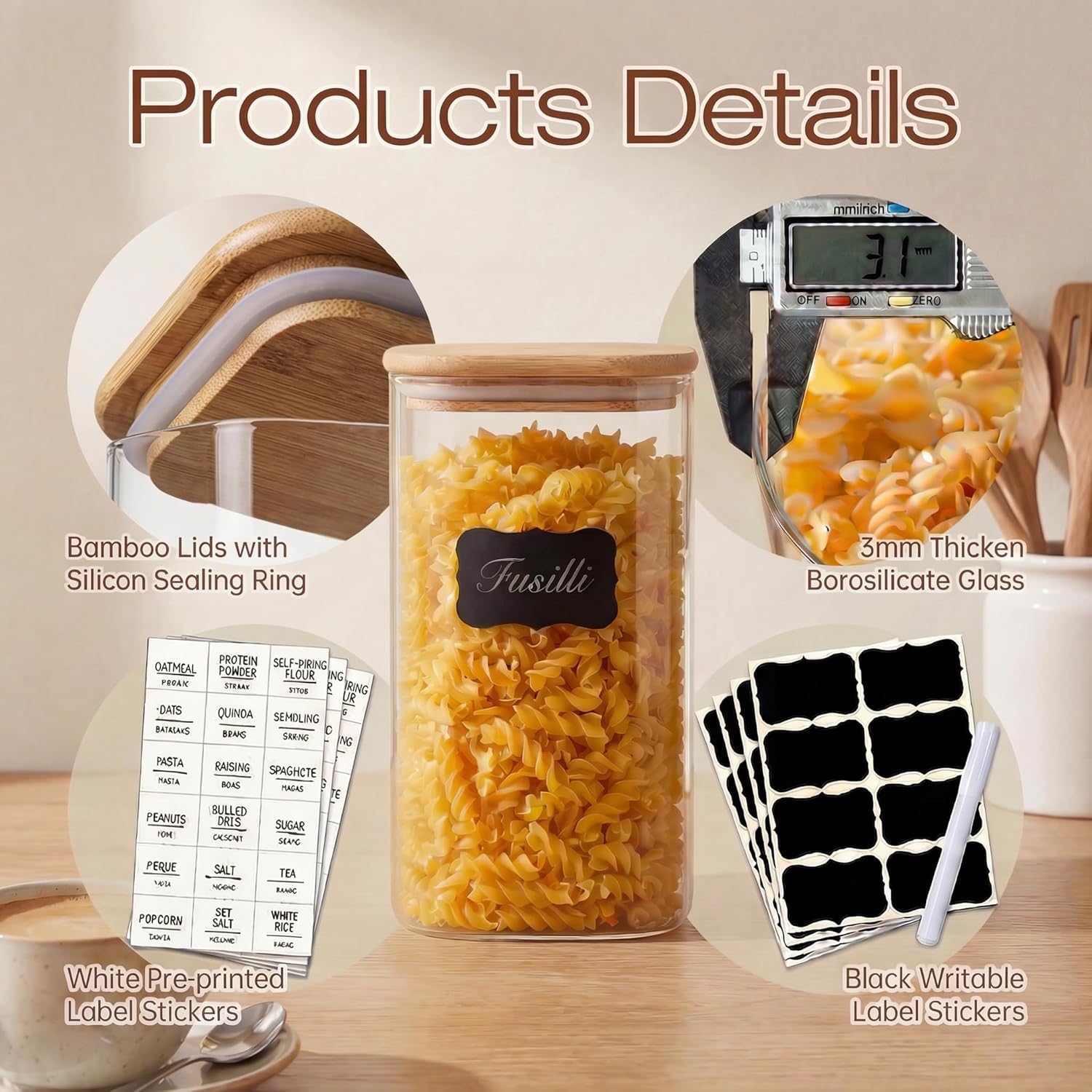 Square Glass Jars with Bamboo  - Food Storage Containers บทวิจารณ์และราคา