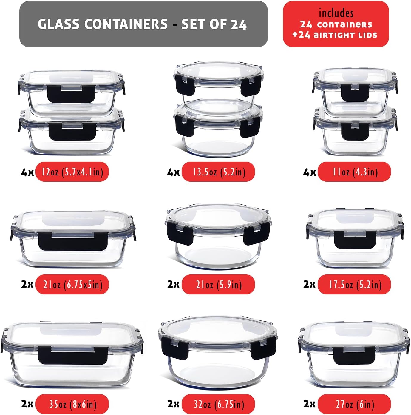 48-Piece Glass Food Storage Co - Food Storage Containers บทวิจารณ์และราคา
